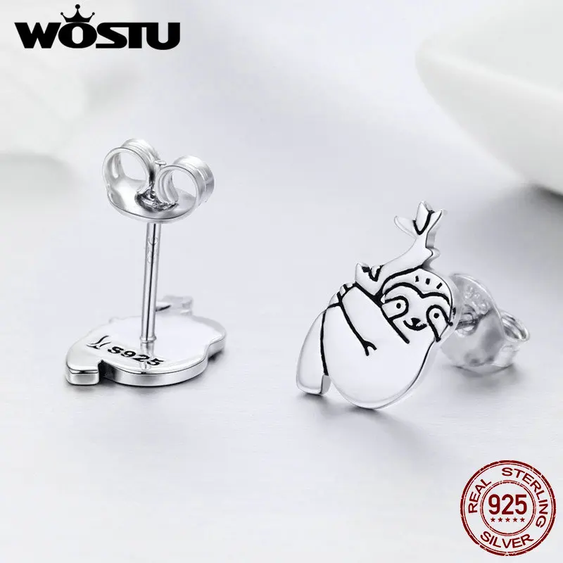 Женские серьги пусеты WOSTU из 100% настоящего серебра 925 пробы с милым ленивым