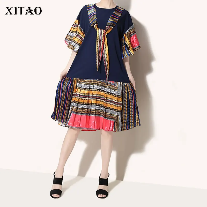 XITAO Полосатое Плиссированное летнее платье женская одежда 2019 с круглым вырезом в