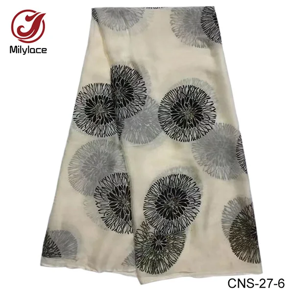 Milylace красивый Флора натуральный шелк шифон кружевной ткани 5 ярдов с