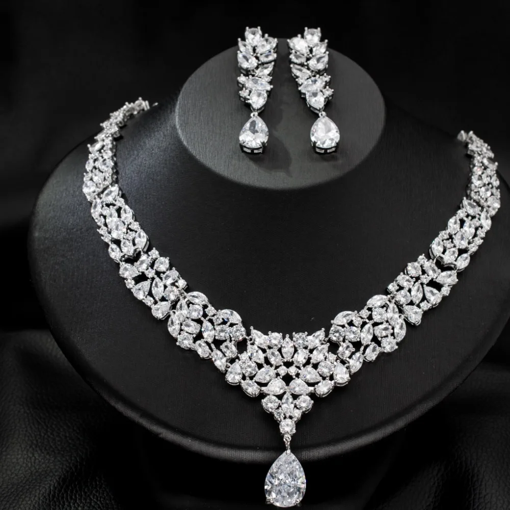 SEP New Full CZ Cubic Zirconia Wedding Bridal Necklace Earrings Set for Women Girl Jewelry CN10087