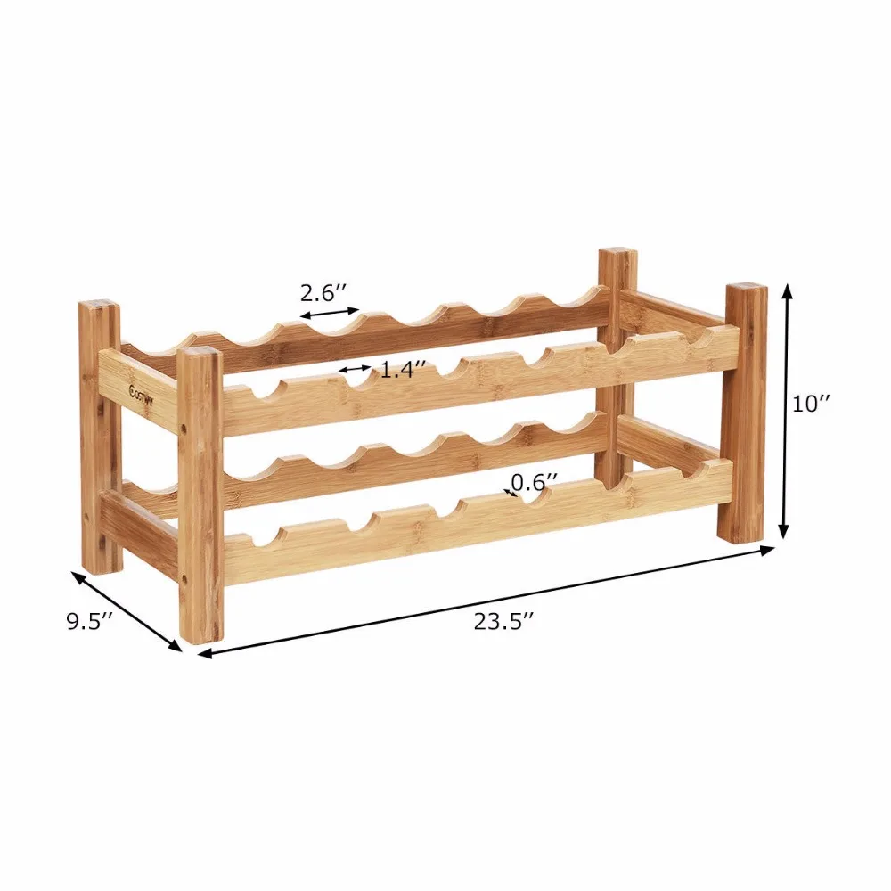 

Goplus 2-Tier 12 Bottles Bamboo Wine Rack Display Storage Shelf Holder Home Kitchen HW59430