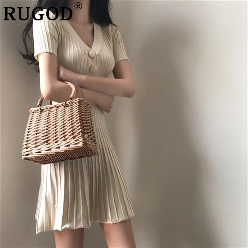 Женское трикотажное мини-платье RUGOD однотонное платье-туника А-силуэта с