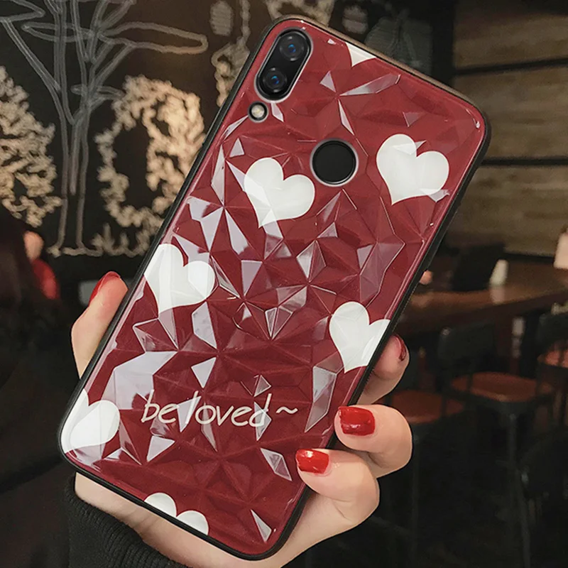 Tfshining Diamond Glass Cute Phone Case For Huawei P20 Lite Pro Mate 20 Honor 8X Nova 3 3i 4 Geometric Hard Cover |