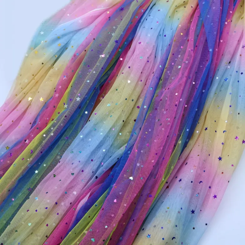 1 год Радужная сетчатая пряжа Звезда Любовь Блестки Ткань градиентная сетка