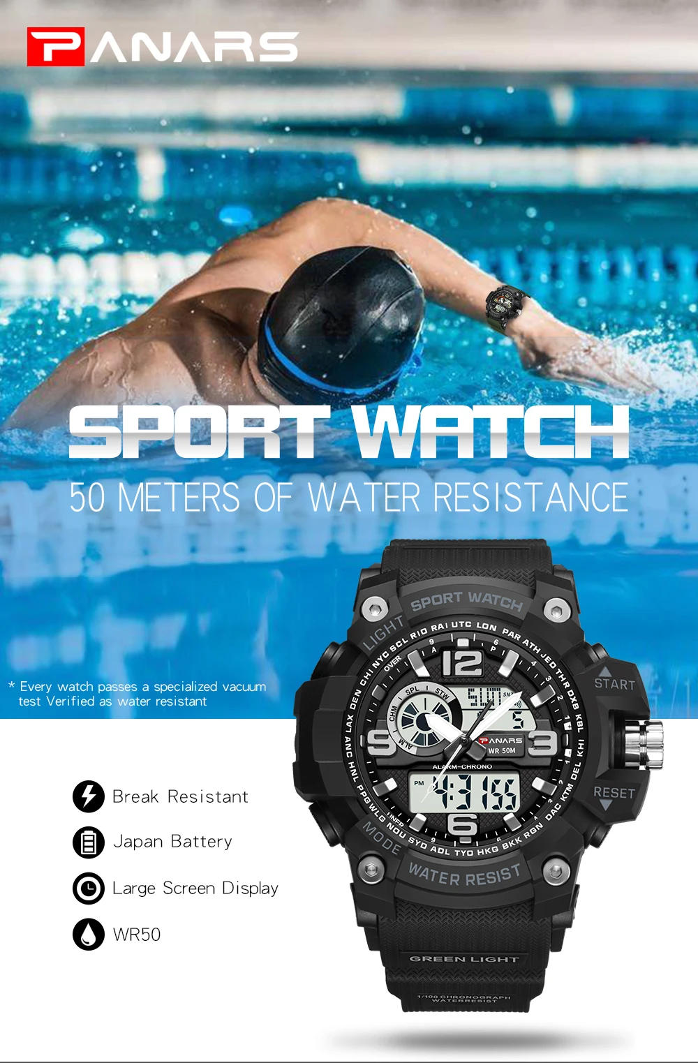 PANARS Men Military Watch 50m Waterproof Wristwatch LED Quartz Clock Sport Watch Male relogios masculino Sport S Shock Watch Men