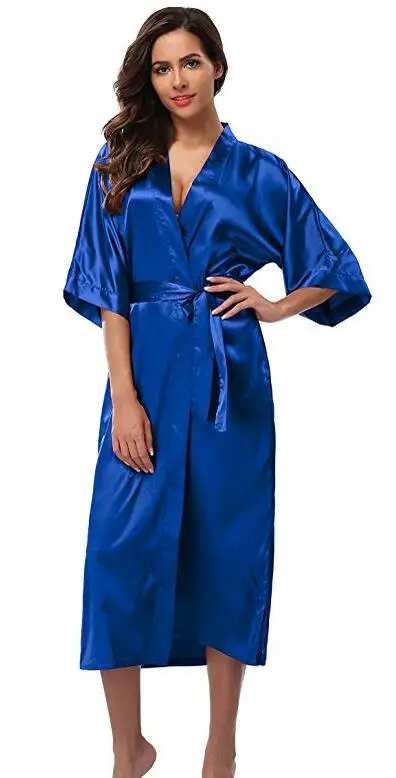 royal blue Женское шелковое атласное длинное свадебное платье для невесты и подружки невесты кимоно халат Feminino банный халат большой размер XXXL пеньюар Femme сексуальный халат - Цвет: royal blue