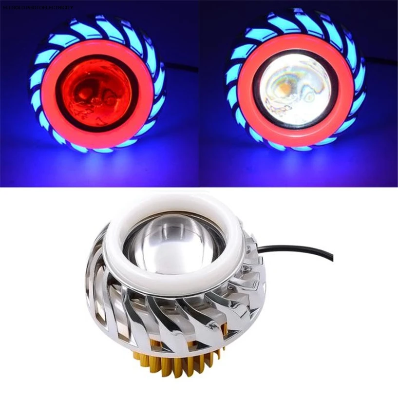 

High/Low Beam LED Headlight For Motorcycle Angel Eyes White Devil Eye light