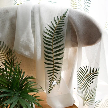 1pc Tulle Вышитые зеленые листья, занавески для гостиной, спальни, тюль для окон, кухни, американский стиль, тканевые занавески для детской комнаты - Цвет: 1pc Tulle