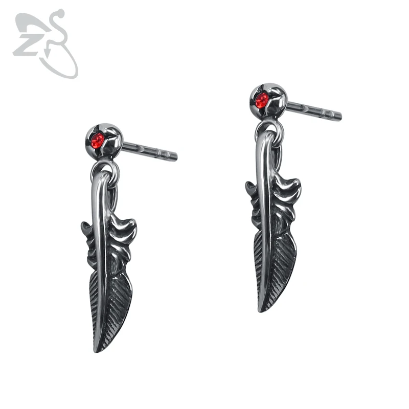 2 Feather ZS панк 316L серьги-гвоздики из нержавеющей стали в форме змеи дракона, серьги в стиле хип-хоп, винтажные байкерские ювелирные аксессуары для мужчин и женщин - Окраска металла: 2 Feather
