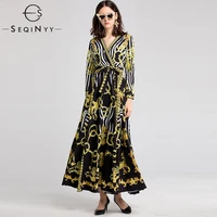 seqinyy vintage dresses 2019 early spring womans new fashion bud long sleeve sashes printed v neck ankle length loose dresses