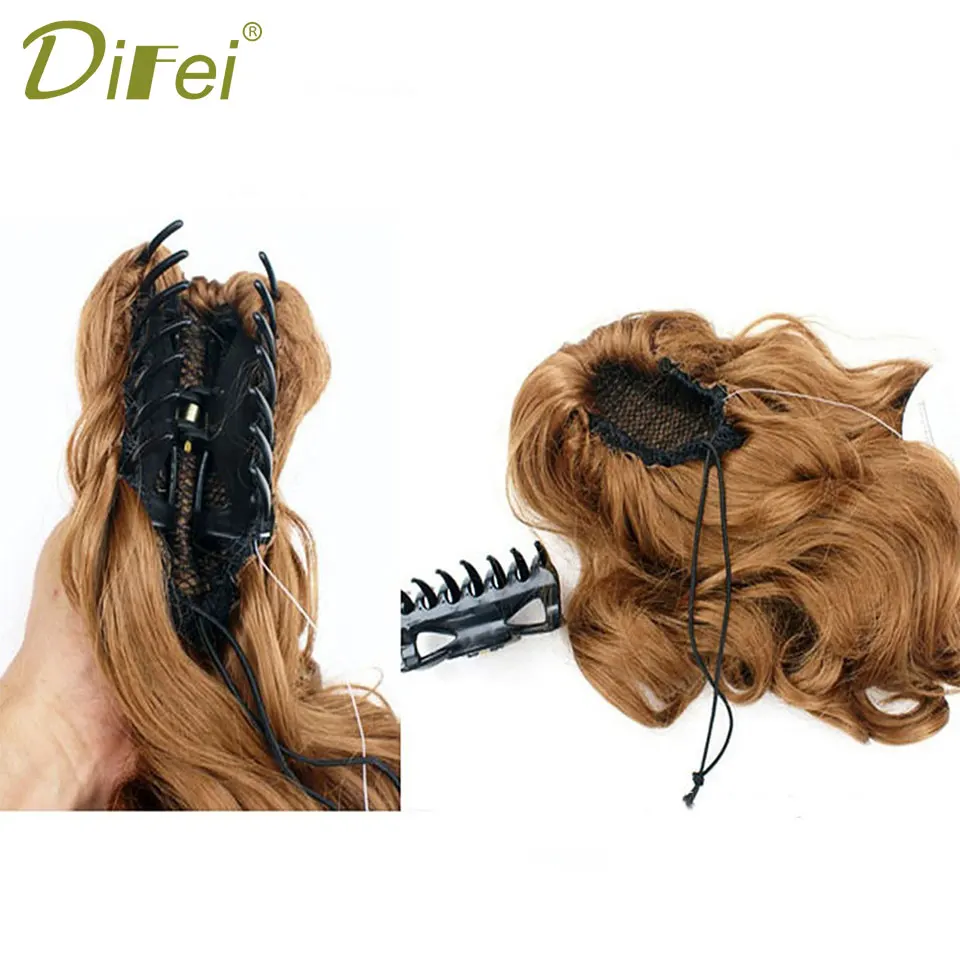 

DIFEI Long Wavy Hair Wigs Female Synthetic High Temperature Fiber Hair Extension Clips Ponytail Wig