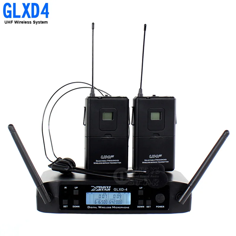 GLXD4 2 канала беспроводной головной микрофон профессиональная гарнитура UHF беспроводной микрофон для караоке системы говорить вечерние церкви KTV
