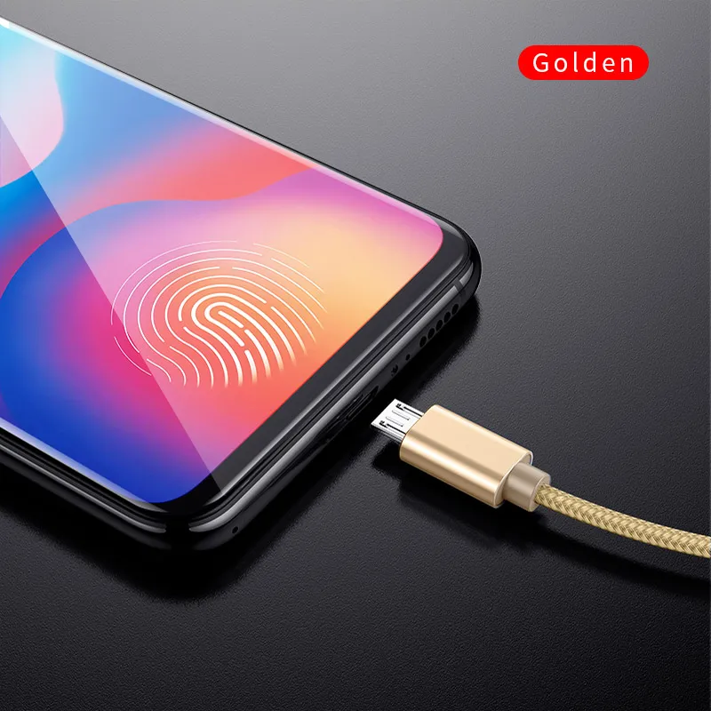 1 м кабель Micro USB шнур металлическая нейлоновая оплетка Кабель Microusb для передачи данных и зарядки Micro usb кабель для samsung Xiaomi huawei htc sony Lg - Цвет: Gold