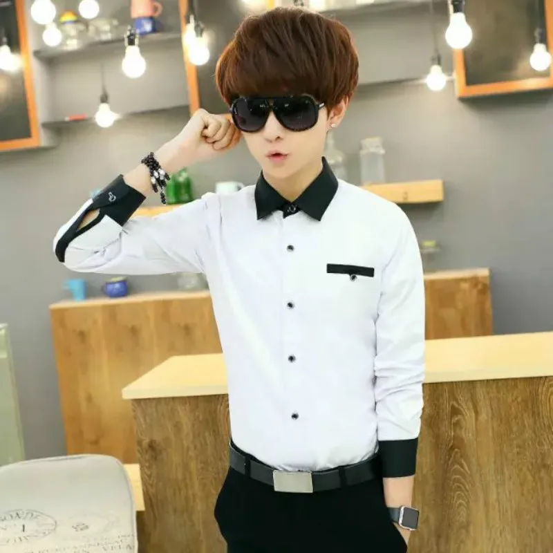 Молодой Для мужчин рубашка с длинными рукавами Junior Средняя школа студентов носит