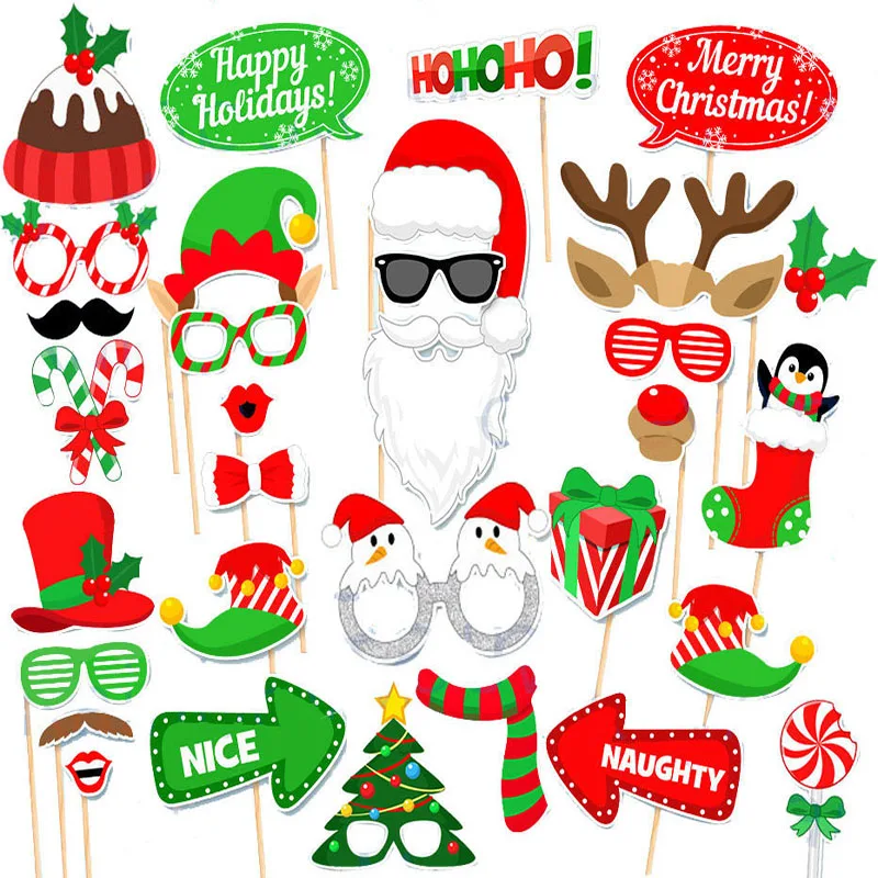32/50PCS Festival Kid's Toy Hats Set Funny Photo Props Kits for Christmas Xmas New Year Santa Claus Moustache Legouiy |