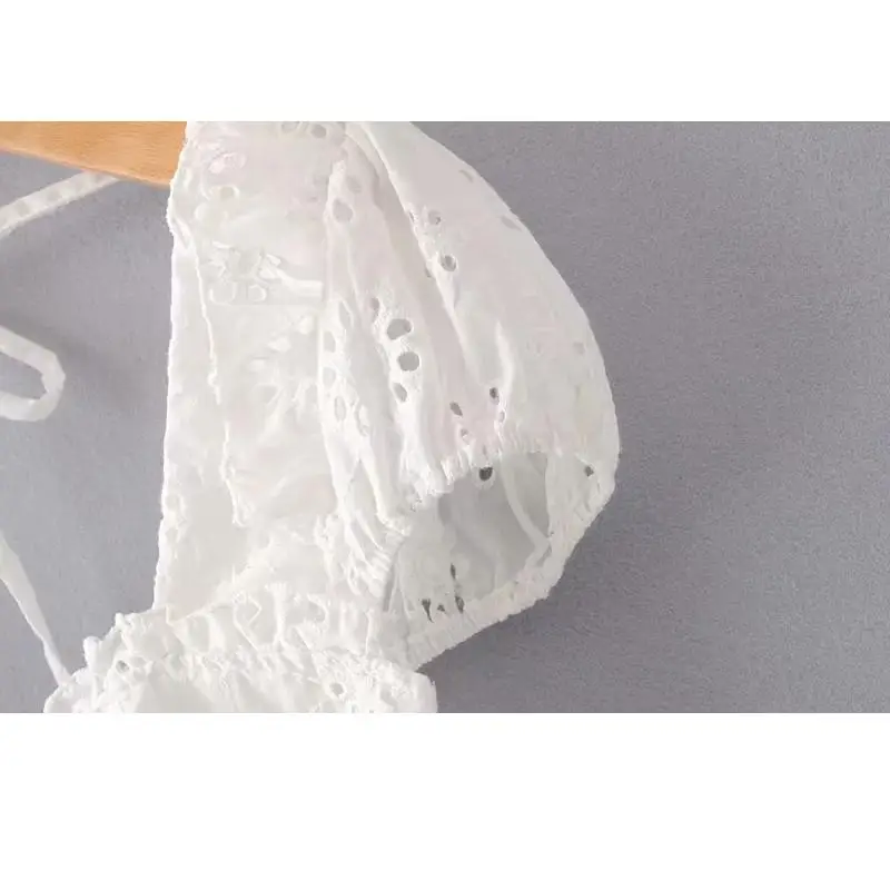 2019 Boho lace-up hollow out blouse womens tops summer sexy blackless short white female korean fashion clothes blusas |