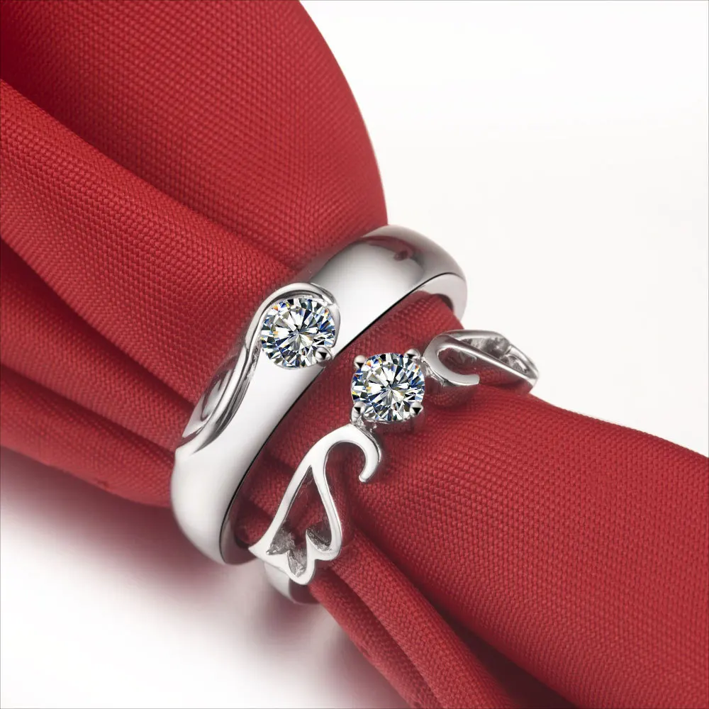 

Wing of Angle Lover Jewelry SONA White Gold Couple Rings 0.5Carat Diamond Couple Jewelry Real Gold His and Her Rings