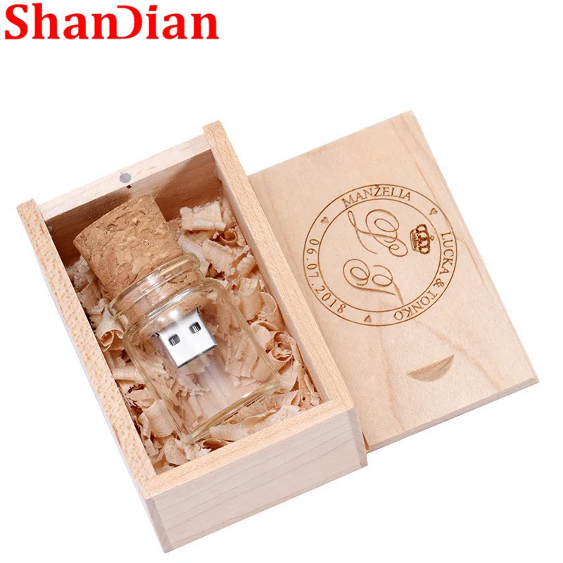 SHANDIAN логотип под заказ стеклянная бутылка USB + коробка флэш накопитель Флешка 64 ГБ
