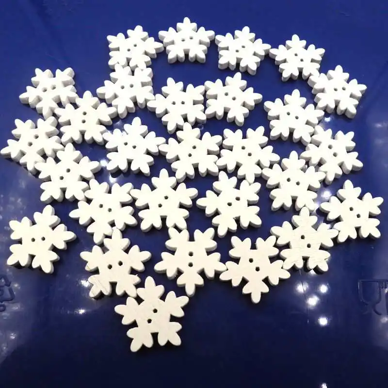 100 шт. белая Снежинка деревянные пуговицы Рождественская открытка шитье скрапбук