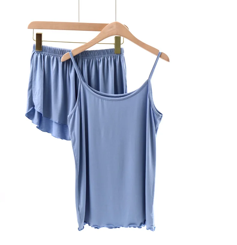 Сексуальные свободные женские горячие брюки повседневные крутые Cami Топ Модные однотонные оборки женская пижама с круглым вырезом комплект из двух предметов топ и брюки