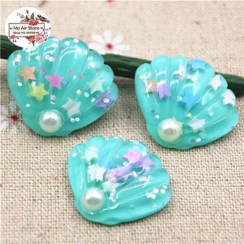 10 шт. полимер блестящий красочный Жемчуг seashell Flatback Кабошон DIY волос Лук Центр Скрапбукинг Ремесло 29x25 мм - Цвет: green 10pcs
