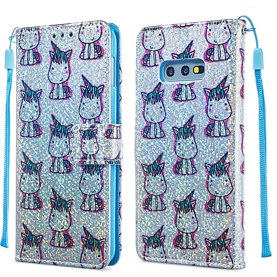 Блестят чехол для samsung Galaxy S10E S10 S9 S8 A7 j4 j6 плюс M30 M20 M10 A10 A20 A30 A40 A50 A70 Бумажник Стенд Крышка E03Z