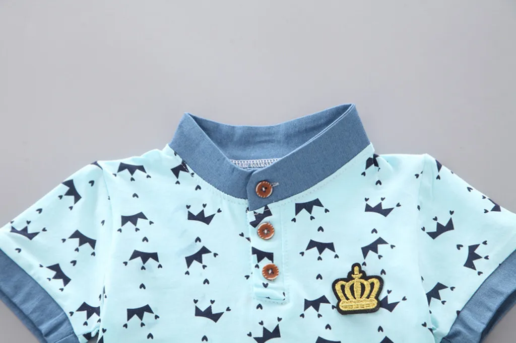 Toddler Boy Clothes Summer Crown T Shirt+ Denim Shorts Pants Sets Outfits Children Baby Clothing For Boys 1 2 3 4 5 Years