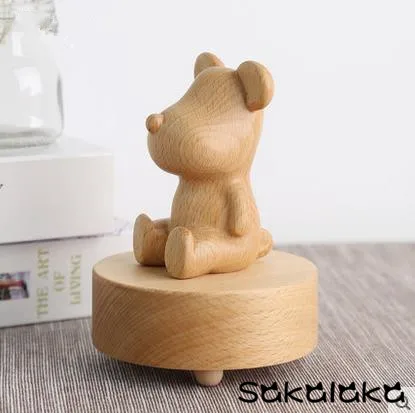 Креативный 100% натуральный деревянный милый медведь дизайн Музыкальная шкатулка