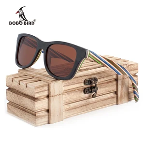 Мужские и женские очки в полоску BOBO BIRD, поляризованные солнцезащитные очки в стиле стимпанк с деревянной оправой, 100%