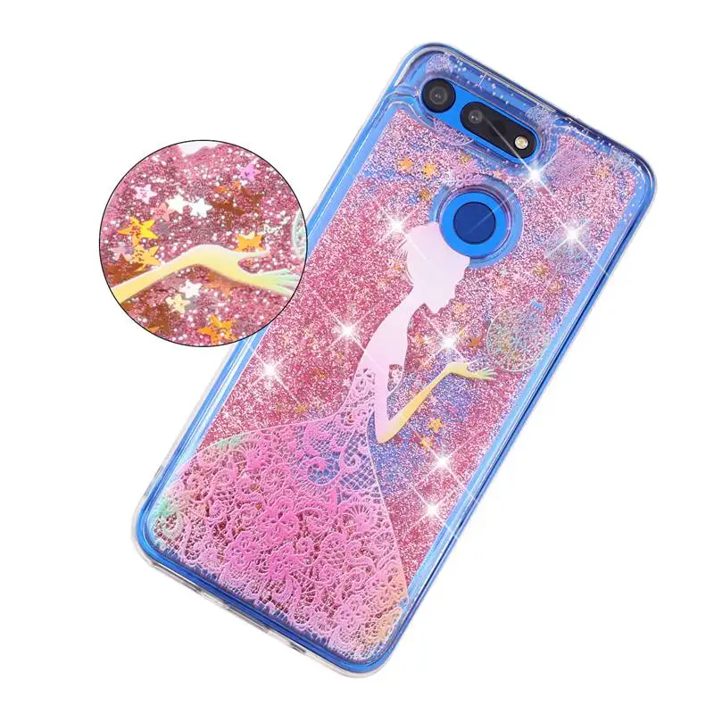 Phone Case For Huawei Honor V20 Protective Shell Glitter Shine Quicksand Shockproof Transparent Cute Back Cover Soft TPU |