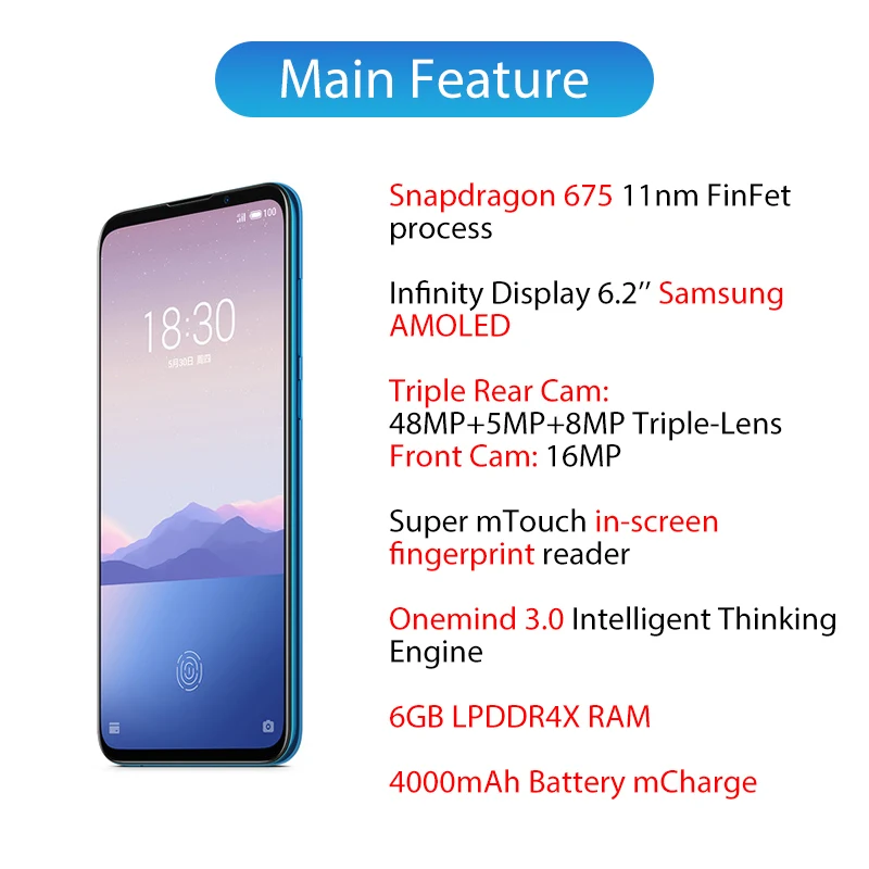 Оригинал Meizu 16XS 16 XS 6 ГБ 64 Snapdragon 675 смартфон 2 дюймов 48 МП тройная камера AI