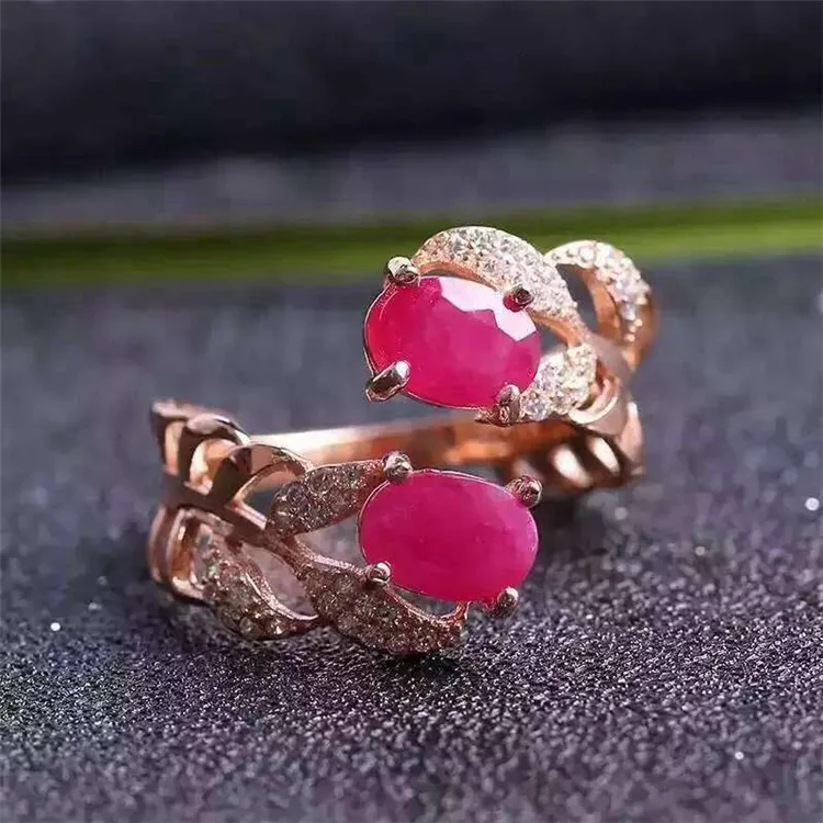 

KJJEAXCMY fine jewelry 925 pure silver inlaid with natural ruby lady's wheat ring jewelry simple and small two layers