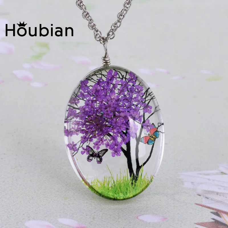 HouBian Time кулон с высушенным цветком ожерелье драгоценными камнями милый Forever в
