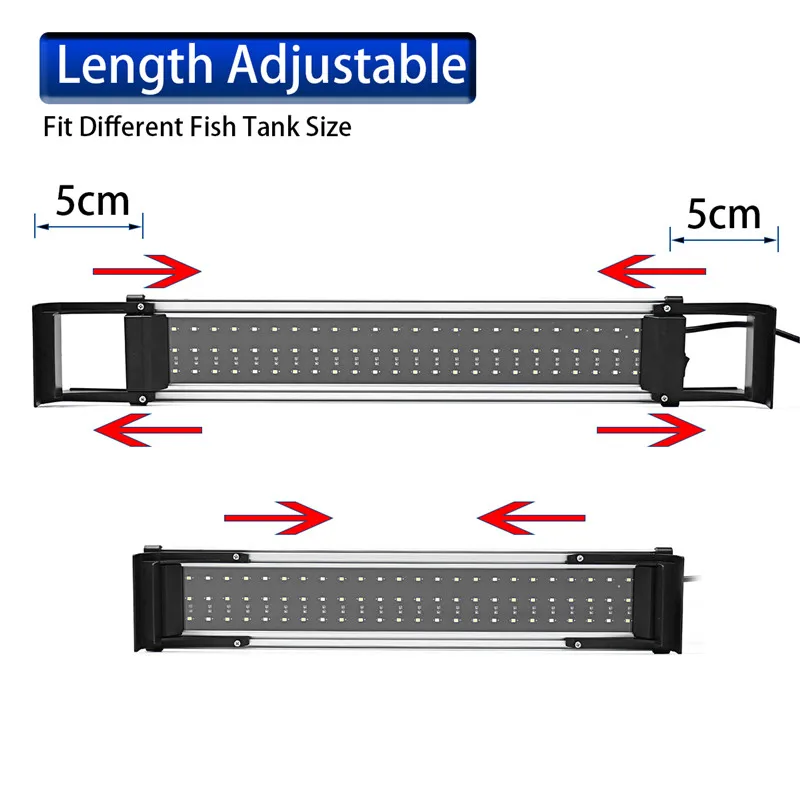 Waterproof Aquarium Fish Tank Light 30-120cm Blue/White Bar Submersible Lamp Decor Underwater Light Adjustable Dimmable Light