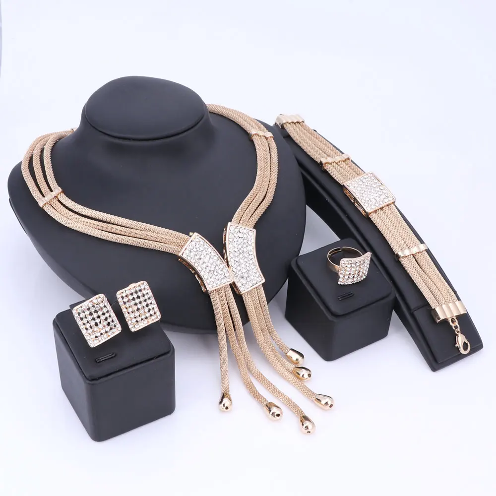 Дубай Ожерелье Ювелирные наборы для женщин кисточкой кулон кристалл серьги