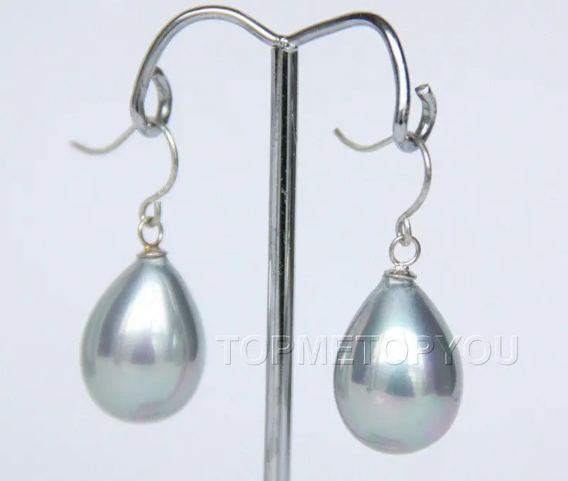 

2 colors wholesale 12*16mm gray/black Drop shell pearls earrings