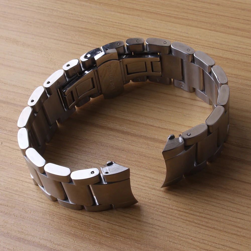 

22mm New arrival Watchband High Quality Black Silver Stainless steel watch bracelets solid links matte watchbands brushed for S3