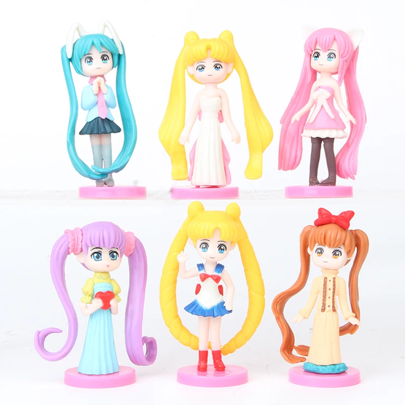 6 шт./компл. аниме Сейлор Мун Цукино Usagi Hatsune Miku Janpanese девушки большой глаз Фигурки