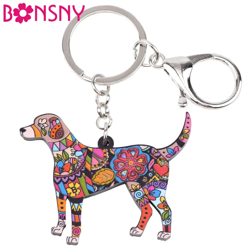 Bonsny Acrylic Dog Jewelry Puppy Beagle Pets Key Chain Ring Pom Gift For Women Girl Bag Charm Keychain Pendant | Украшения и