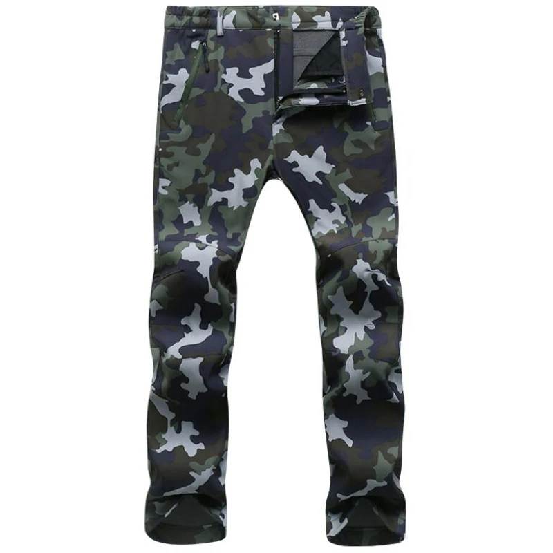 green camo Стрейч водонепроницаемые брюки мужские повседневные зимние толстые теплые флисовые шаровары мужские ветровки спортивные штаны мужские тактические брюки - Цвет: green camo