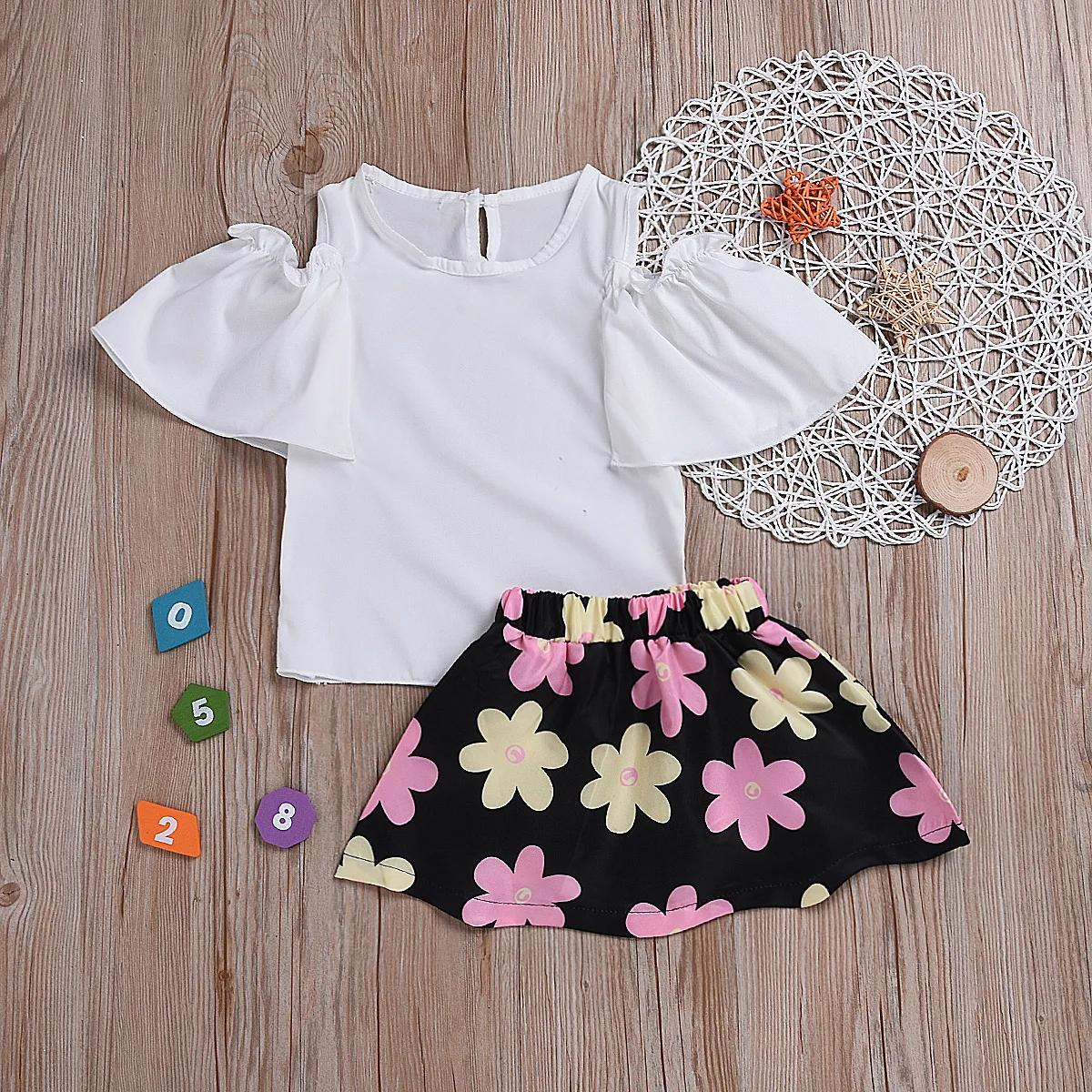 Модная детская одежда для маленьких девочек топы с короткими рукавами