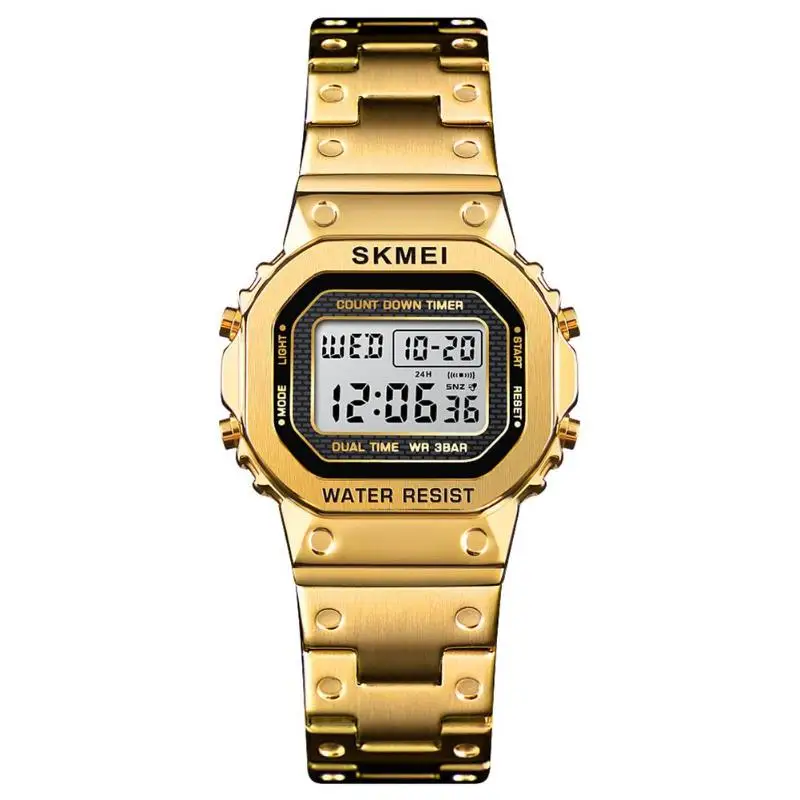 Gold SKMEI 1433 Деловые женские спортивные электронные часы водонепроницаемые цифровые наручные часы цифровые светящиеся водонепроницаемые наручные часы - Цвет: Gold