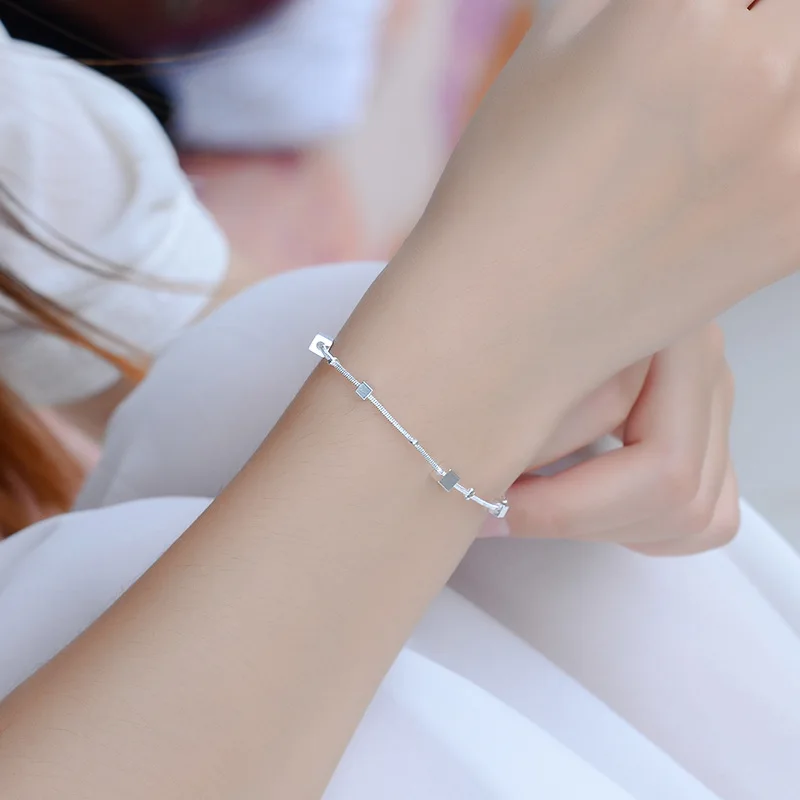 

Everoyal Charm Square Silver Anklets For Women Birthday Gift Trendy Girl Silver 925 Bracelets Female Accessories Summer