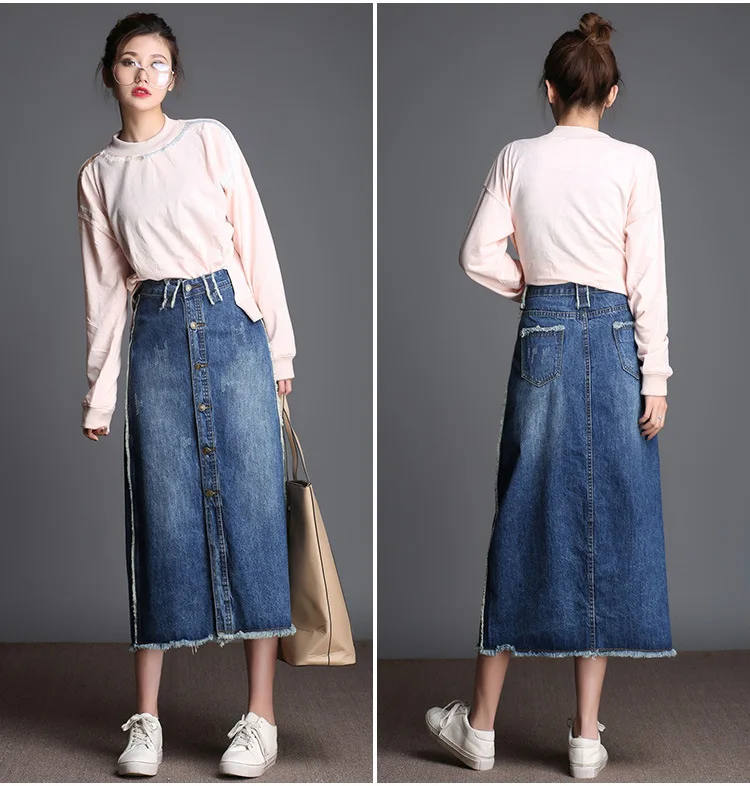 7XL 8XL 9XL, женские длинные юбки, высокая талия, однобортная джинсовая юбка для женщин, большие размеры, Длинные повседневные юбки, джинсовая юбка с кисточками