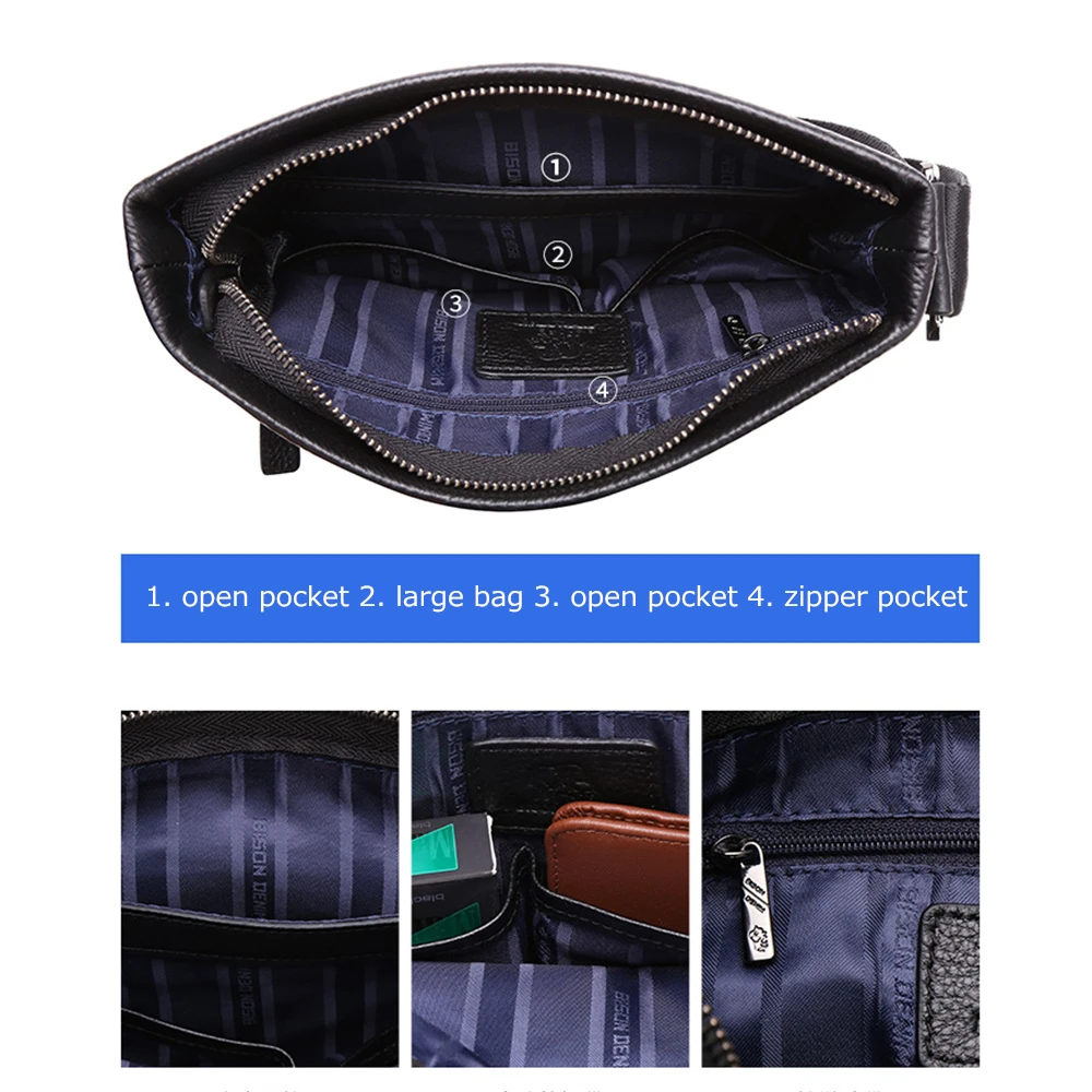 BISON джинсовая мужская сумка через плечо из натуральной кожи коровьей Тонкая