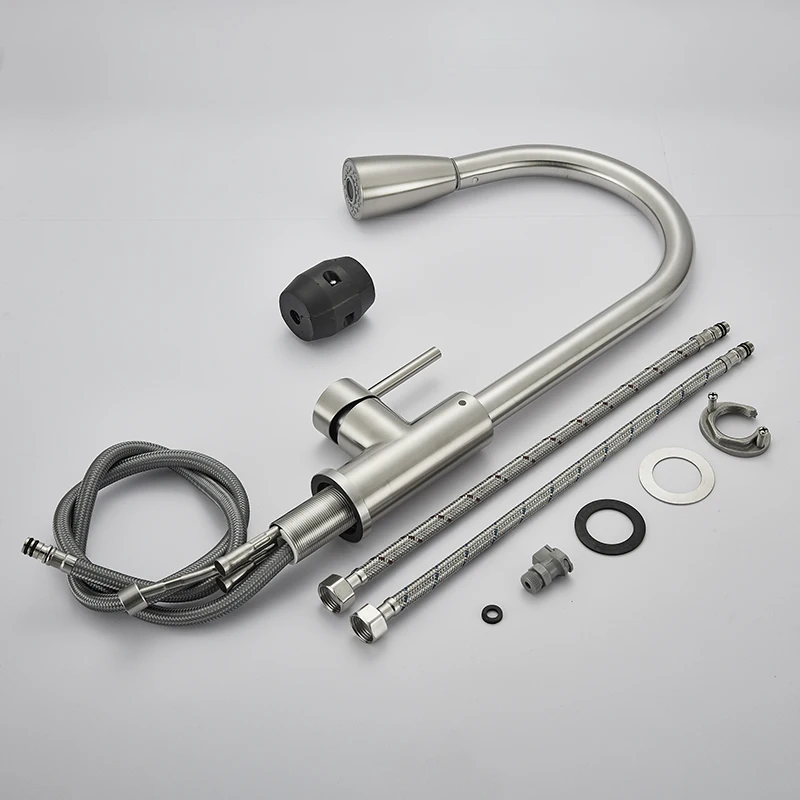 Кухонный смеситель выдвижной кран серебристого/черного цвета с одной ручкой