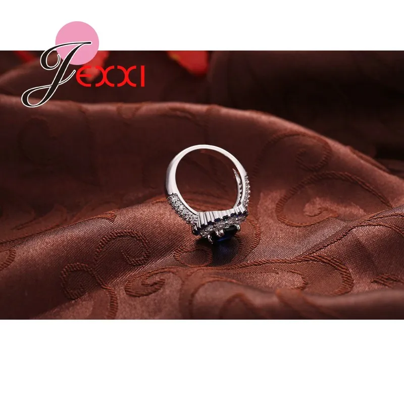 

Hot Sale Blue Crystal Oval Cut CZ Crystal Women Wedding Rings 925 Sterling Silver Engagement Party Ring Charm Girl Gift