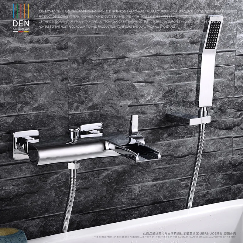 The bathroom wall type cold waterfall copper triple bathtub shower faucet set with the mixing valve | Обустройство дома