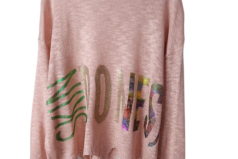 2017 Autumn streetwear Women Sweater Fashion Brand Bronzing Letter irregular hem sweater Pullovers Thin Pull Femme | Женская одежда