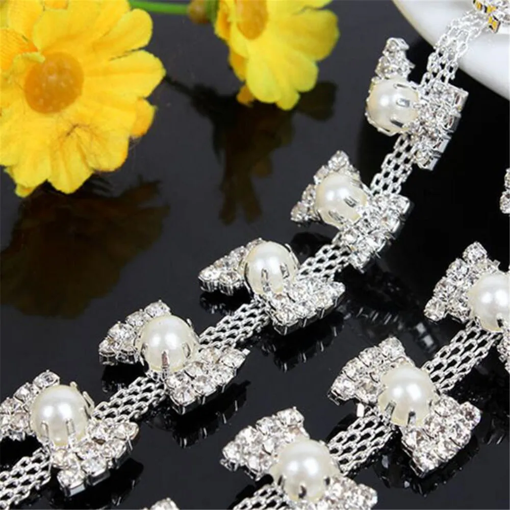 Цепочка с кристаллами и жемчугом для рукоделия 1 ярд/партия | Дом сад